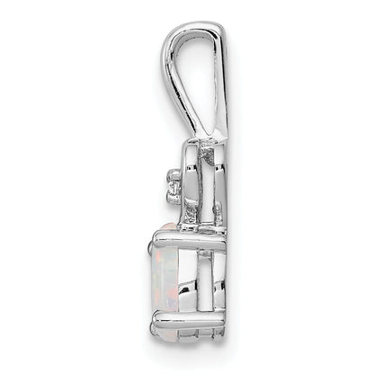 Sterling Silver Rhodium-Plated Created Opal & Diam. Pendant