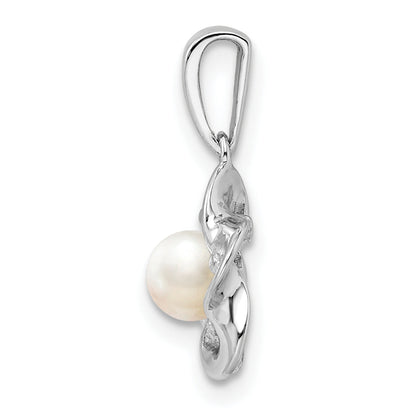 Sterling Silver Rhodium-Plated Floral Fwc Pearl Pendant
