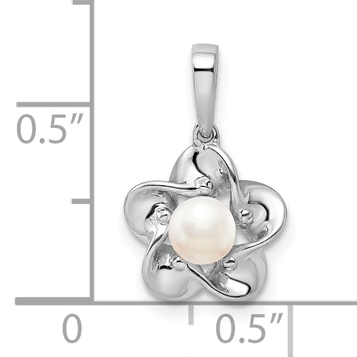 Sterling Silver Rhodium-Plated Floral Fwc Pearl Pendant