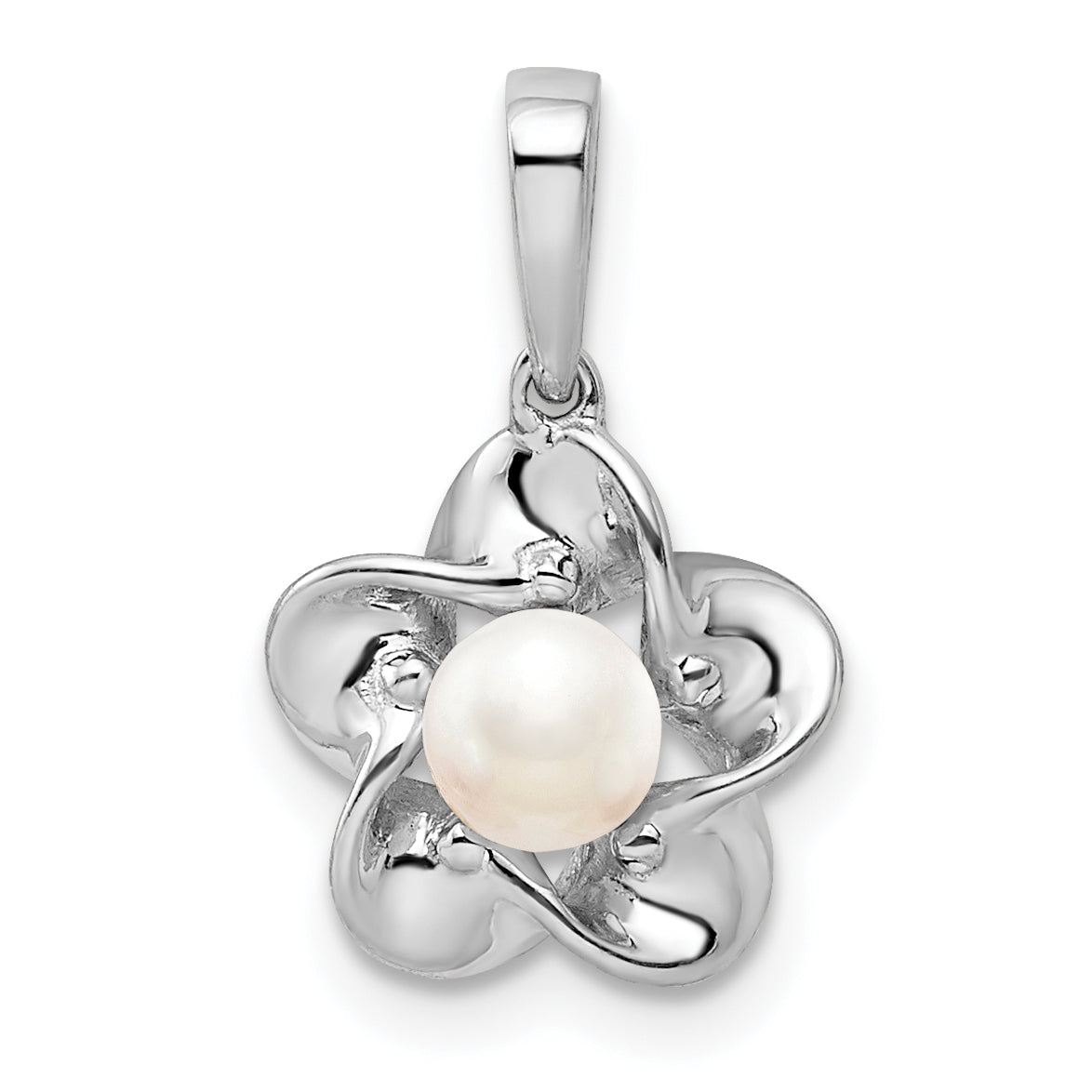 Sterling Silver Rhodium-Plated Floral Fwc Pearl Pendant