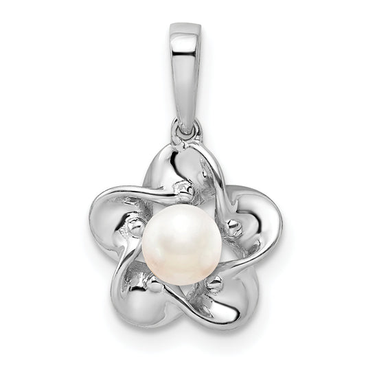 Sterling Silver Rhodium-Plated Floral Fwc Pearl Pendant