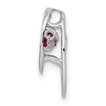 Sterling Silver Rhodium Plated Lab Created Ruby Birthstone Vibrant Chain Slide