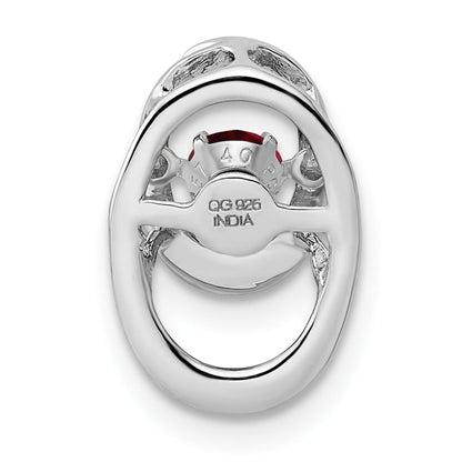 Sterling Silver Rhodium Plated Lab Created Ruby Birthstone Vibrant Chain Slide