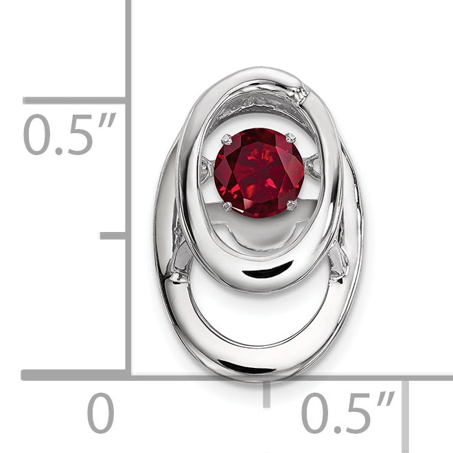 Sterling Silver Rhodium Plated Lab Created Ruby Birthstone Vibrant Chain Slide