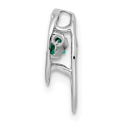 Sterling Silver Rhodium Created Emerald Birthstone Vibrant Chain Slide