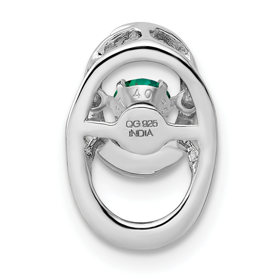 Sterling Silver Rhodium Created Emerald Birthstone Vibrant Chain Slide