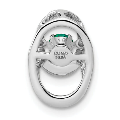 Sterling Silver Rhodium Created Emerald Birthstone Vibrant Chain Slide