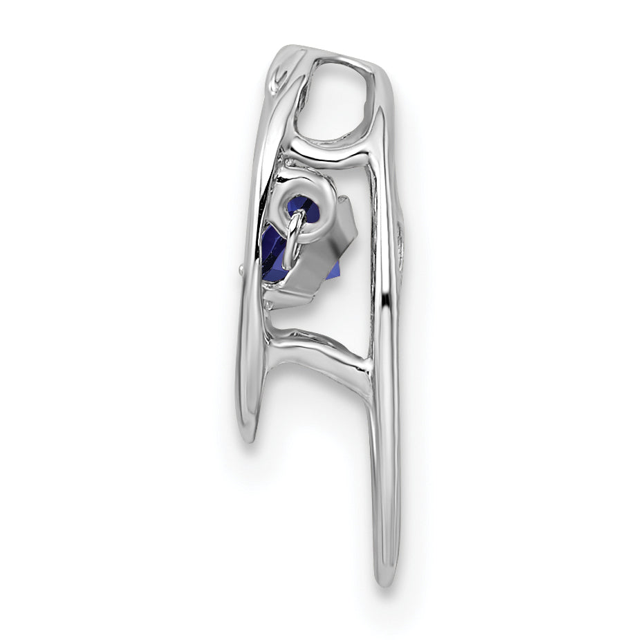 Sterling Silver Rhodium Created Sapphire Birthstone Vibrant Chain Slide