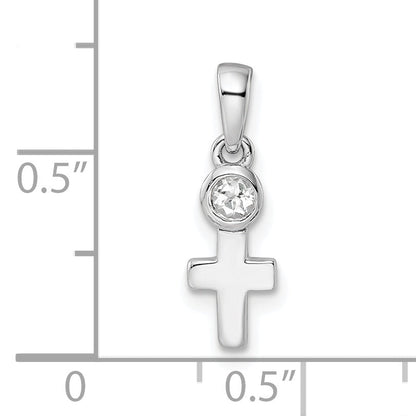 Sterling Silver Rhodium-Plated Polished White Topaz Cross Pendant