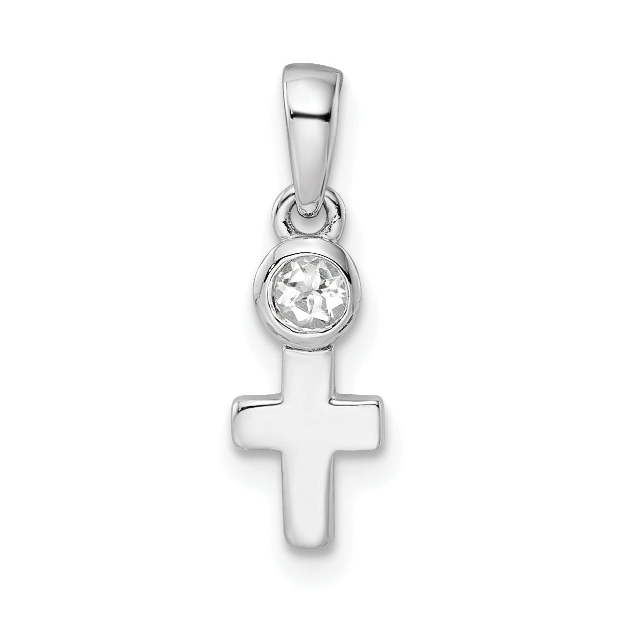 Sterling Silver Rhodium-Plated Polished White Topaz Cross Pendant
