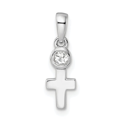 Sterling Silver Rhodium-Plated Polished White Topaz Cross Pendant
