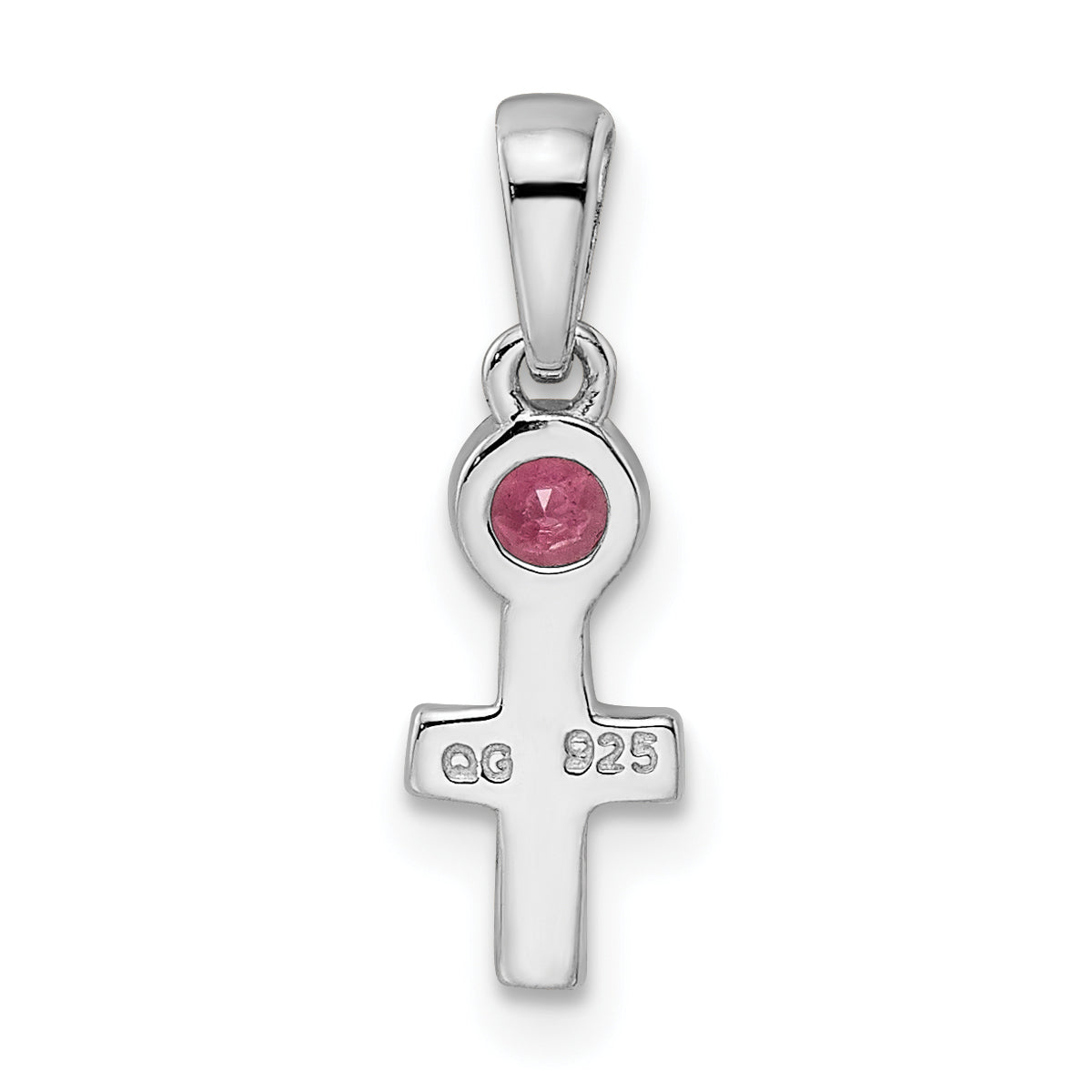 Sterling Silver Rhodium-Plated Polished Rhodolite Garnet Cross Pendant