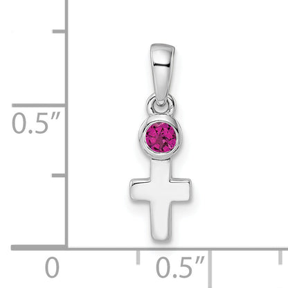 Sterling Silver Rhodium-Plated Polished Rhodolite Garnet Cross Pendant