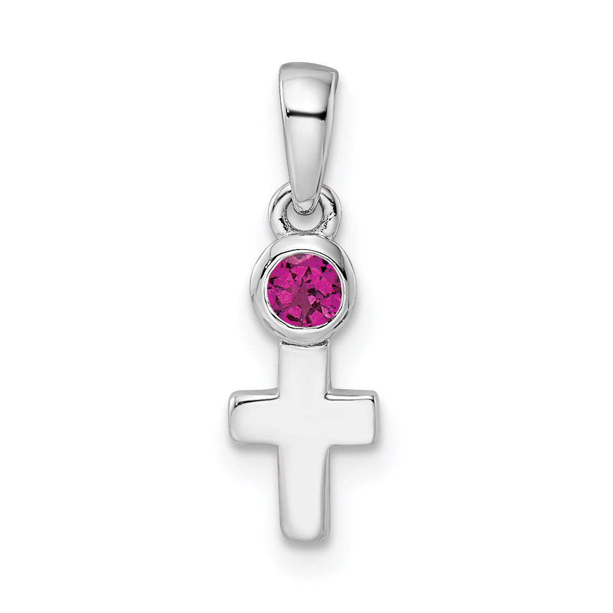Sterling Silver Rhodium-Plated Polished Rhodolite Garnet Cross Pendant