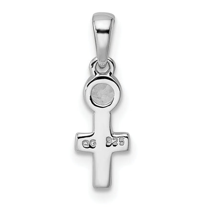 Sterling Silver Rhodium-Plated Polished Aquamarine Cross Pendant