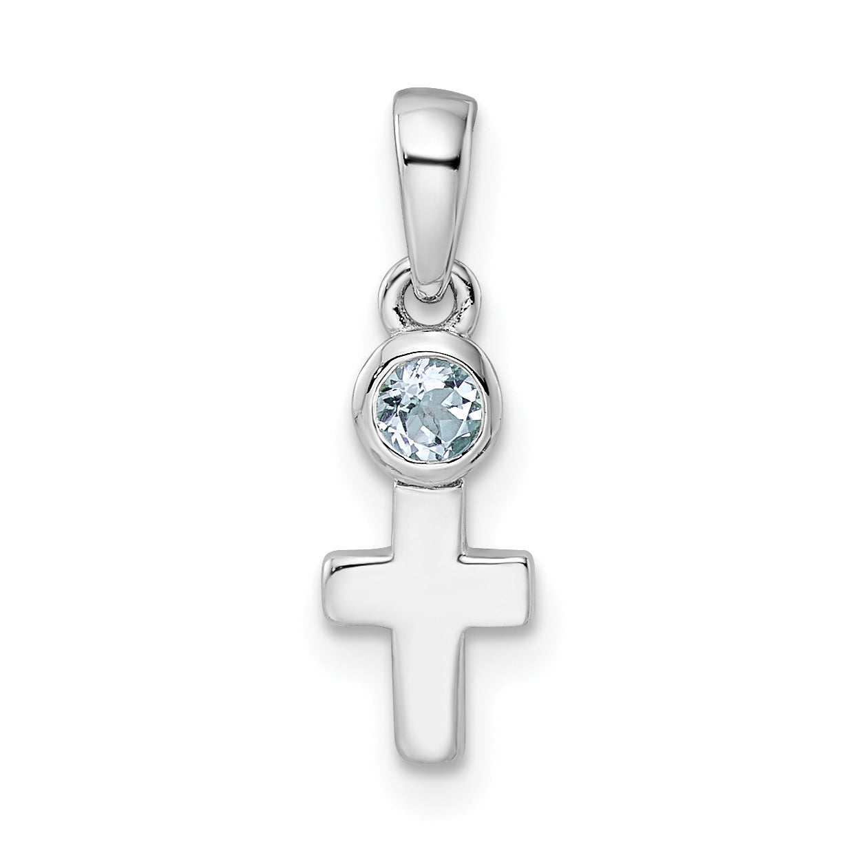 Sterling Silver Rhodium-Plated Polished Aquamarine Cross Pendant