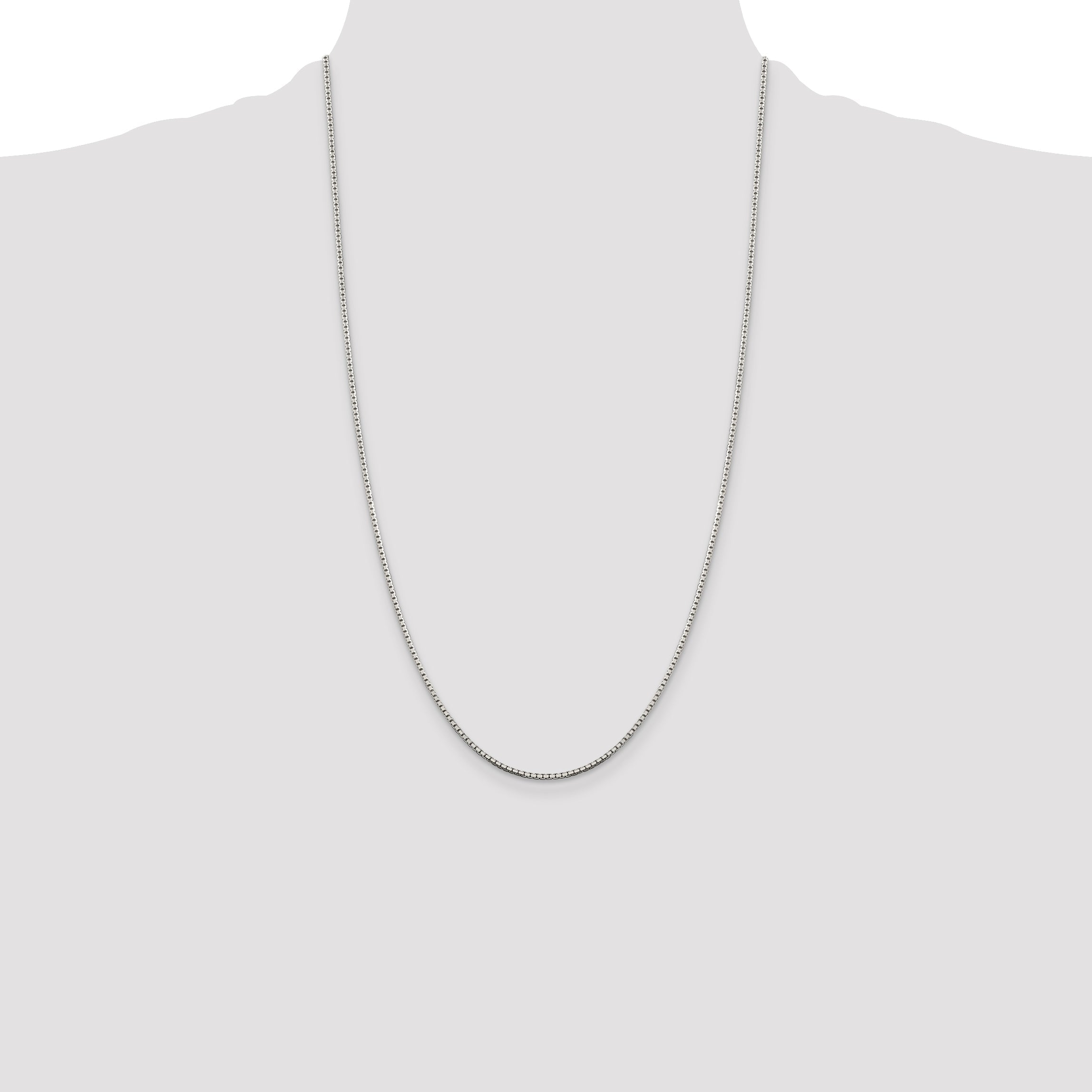 26 Inch Sterling Silver 1.5mm 8 Sided Diamond-Cut Box Chain Necklace