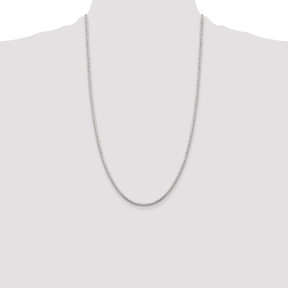 26 Inch Sterling Silver 2mm 8 Sided Diamond-Cut Box Chain Necklace