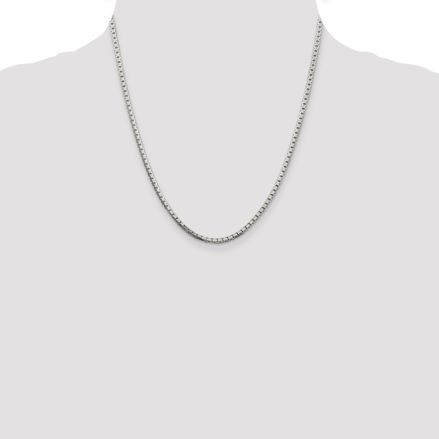 20 Inch Sterling Silver 2.5mm 8 Sided Diamond-Cut Box Chain Necklace