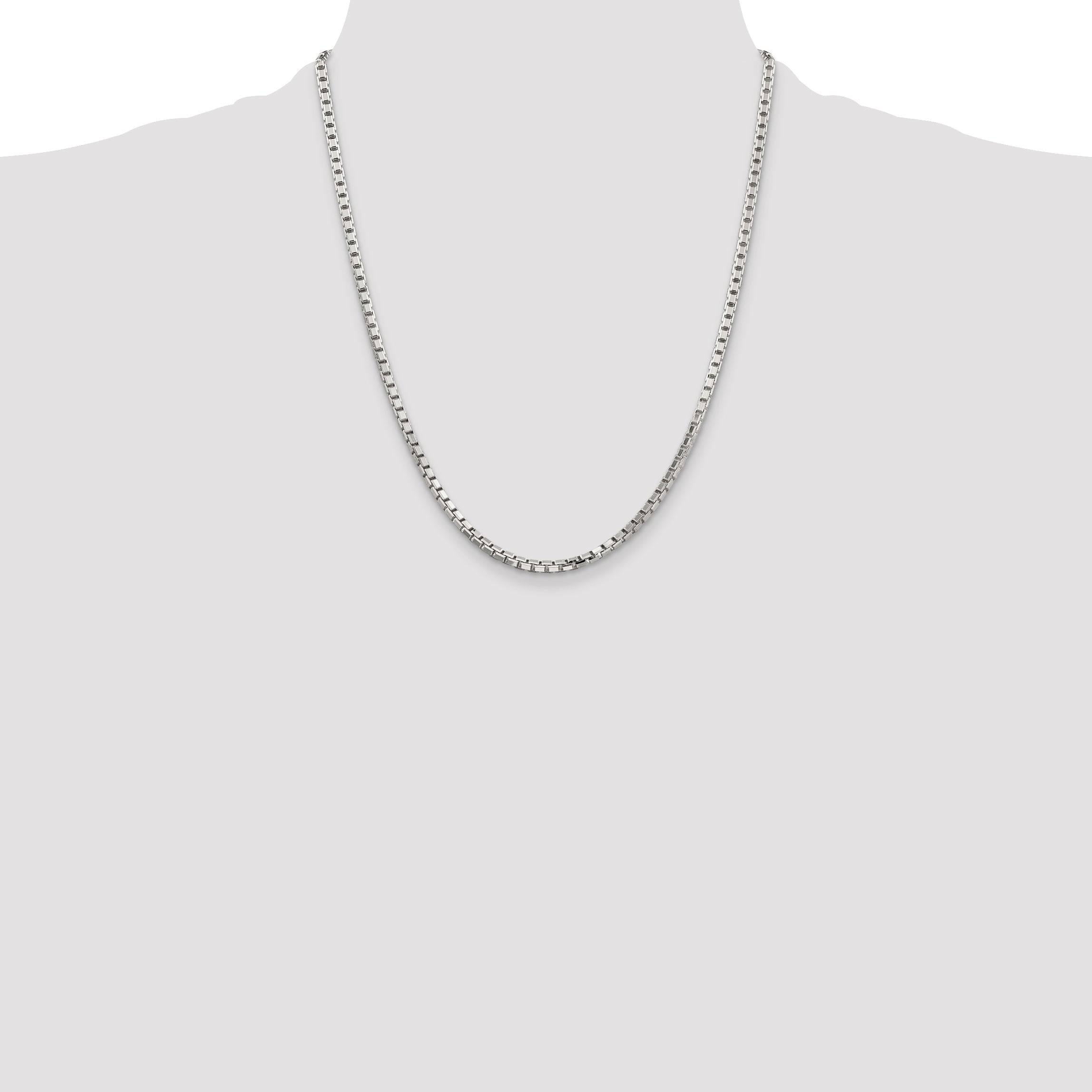 22 Inch Sterling Silver 2.9mm 8 Sided Diamond-Cut Box Chain Necklace