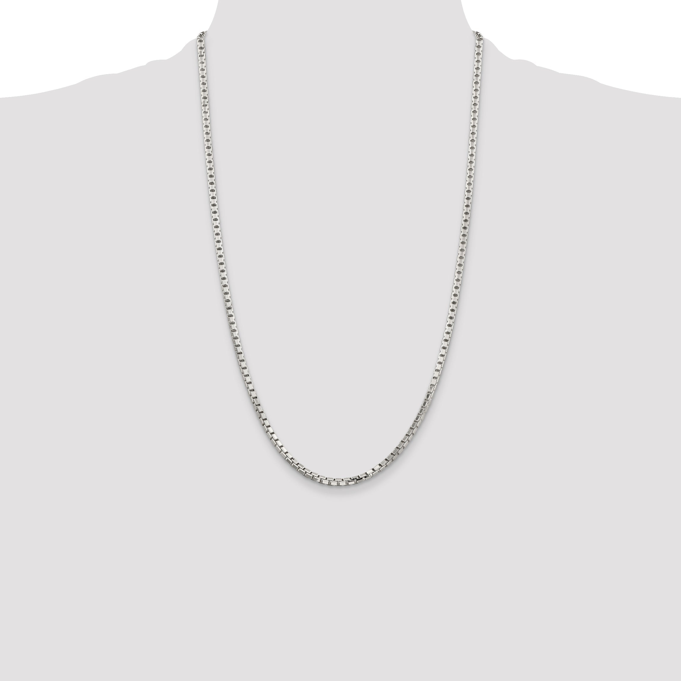 26 Inch Sterling Silver 2.9mm 8 Sided Diamond-Cut Box Chain Necklace
