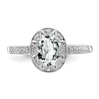 Sterling Silver Rhodium-Plated Diam. & White Topaz Ring