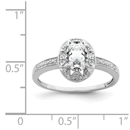 Sterling Silver Rhodium-Plated Diam. & White Topaz Ring