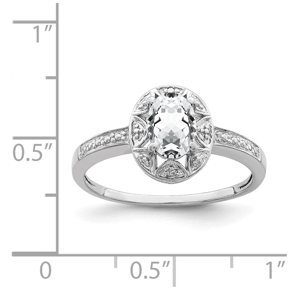 Sterling Silver Rhodium-Plated Diam. & White Topaz Ring