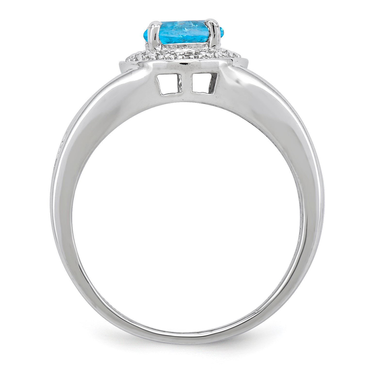 Sterling Silver Rhodium-Plated Diam. & Blue Topaz Ring