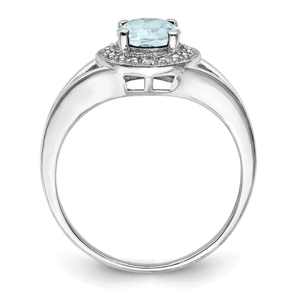 Sterling Silver Rhodium-Plated Diam. & Aquamarine Ring