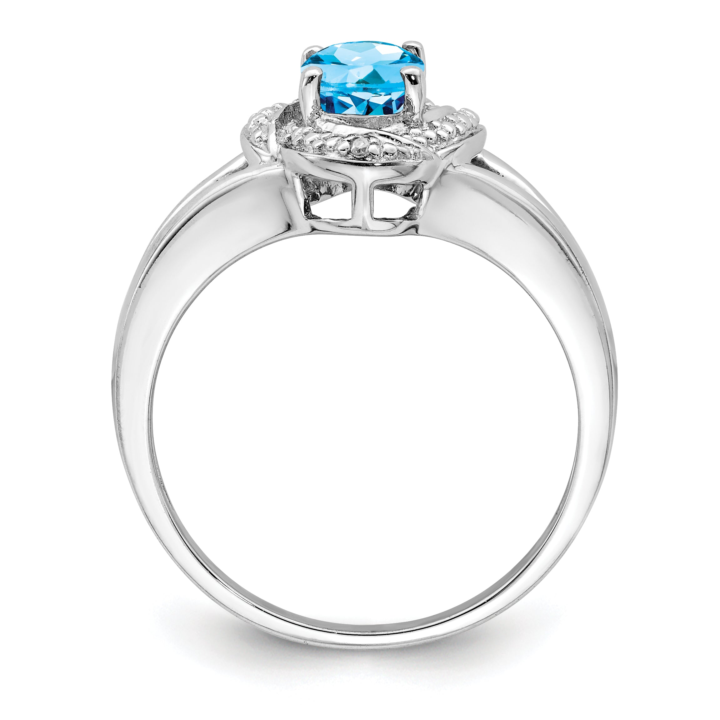Sterling Silver Rhodium-Plated Diam. & Blue Topaz Ring