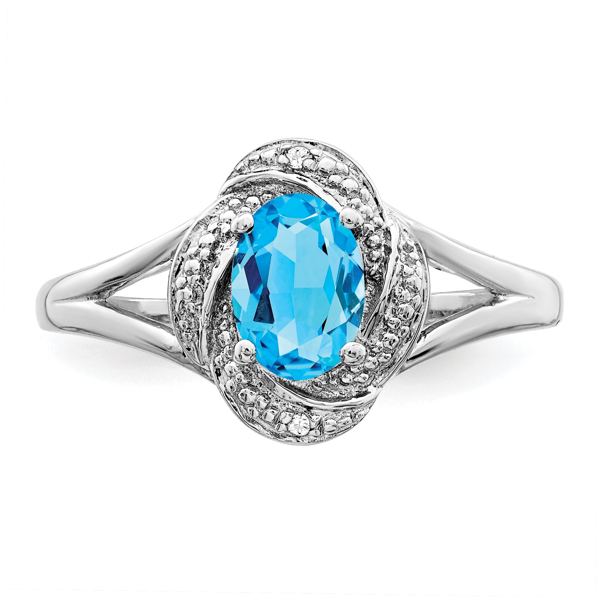 Sterling Silver Rhodium-Plated Diam. & Blue Topaz Ring