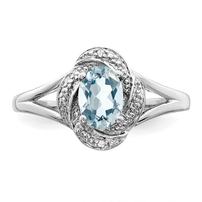 Sterling Silver Rhodium-Plated Diam. & Aquamarine Ring
