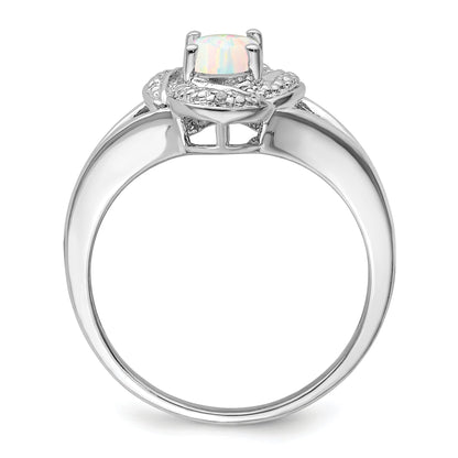 Sterling Silver Rhodium-Plated Diam. & Created Opal Ring