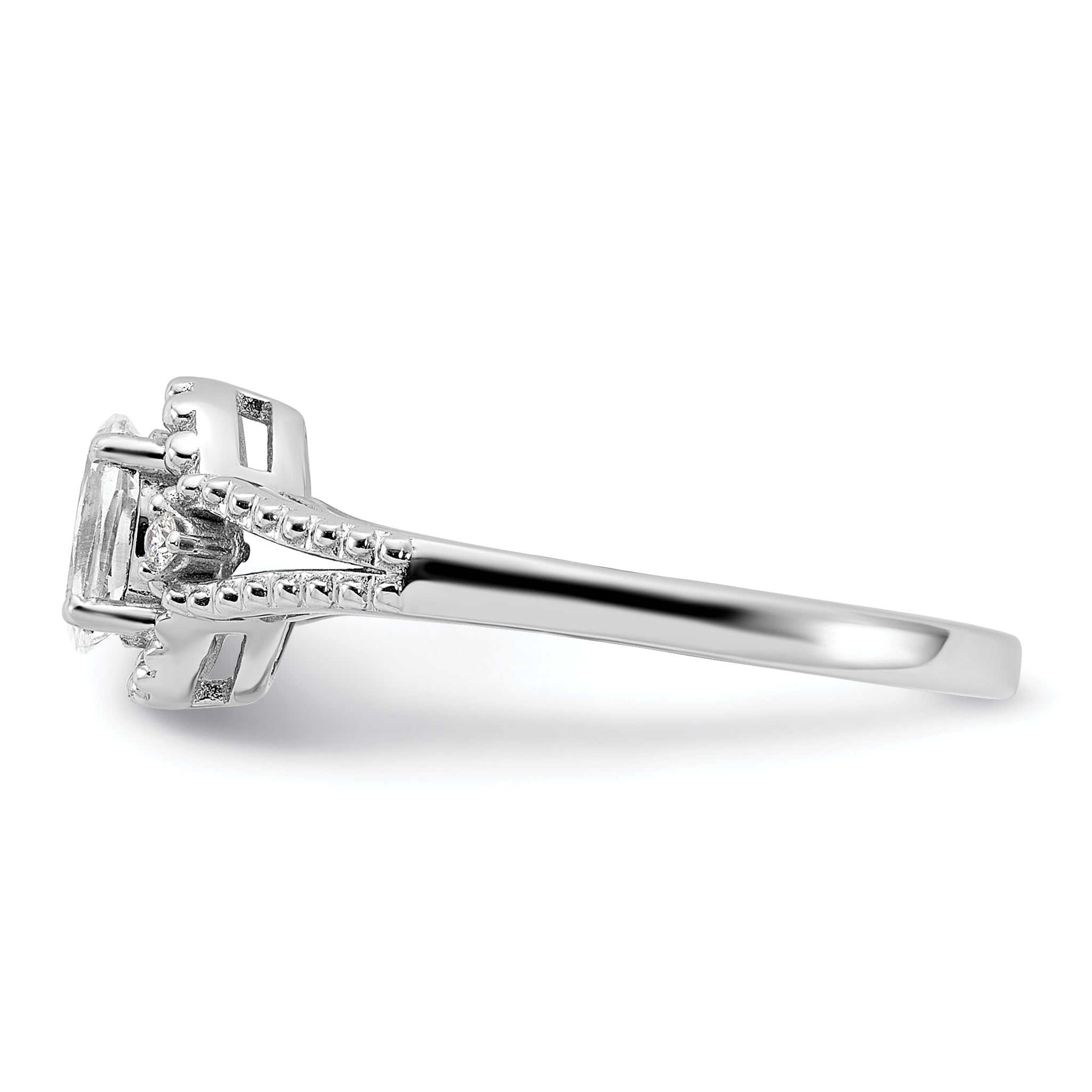 Sterling Silver Rhodium-Plated White Topaz & Diam. Ring