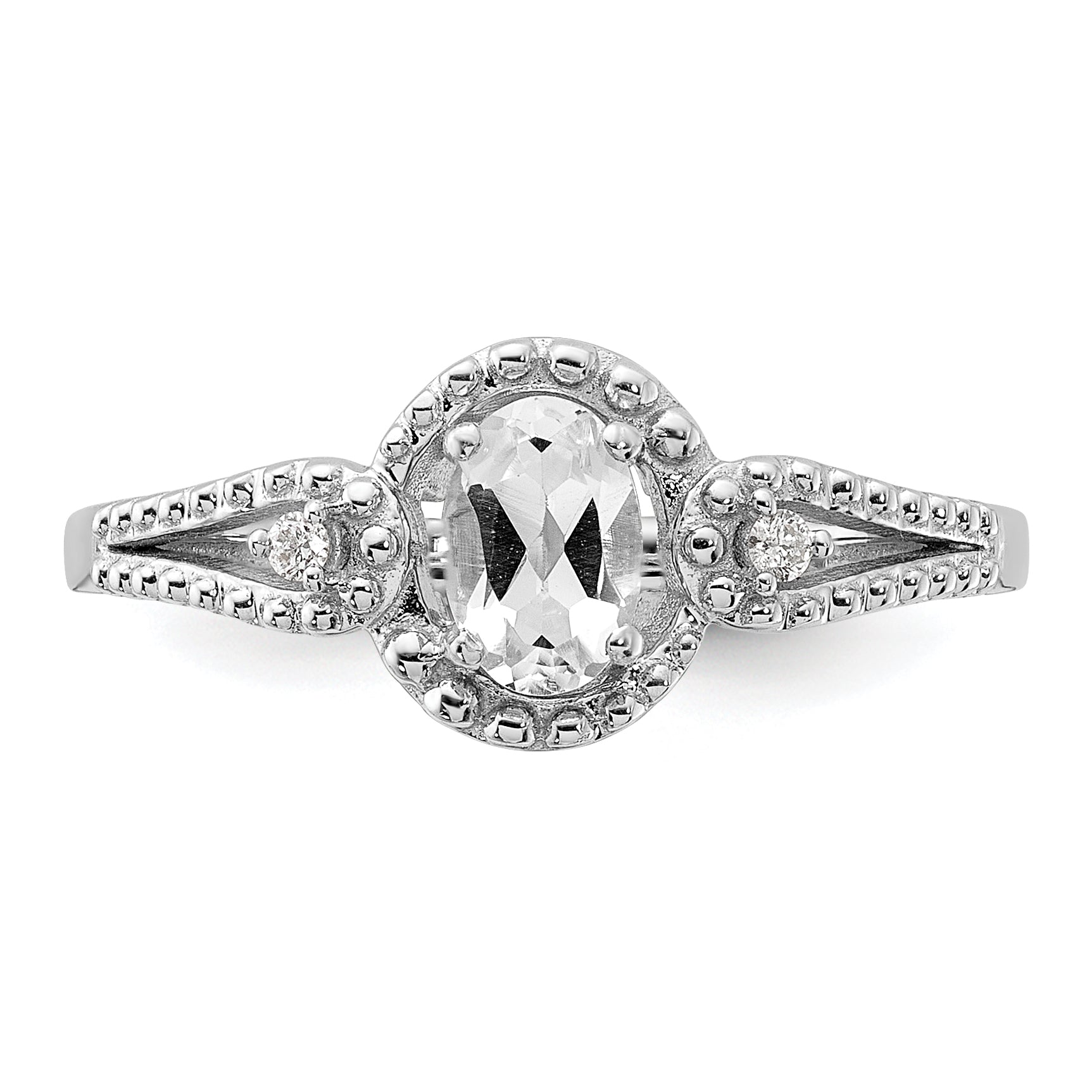 Sterling Silver Rhodium-Plated White Topaz & Diam. Ring