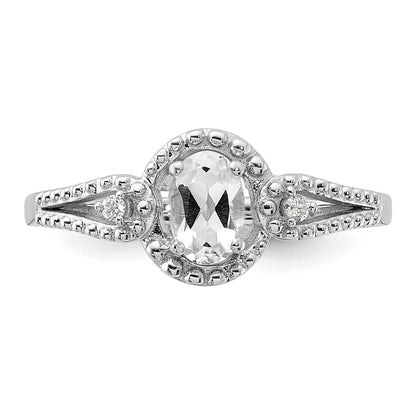 Sterling Silver Rhodium-Plated White Topaz & Diam. Ring