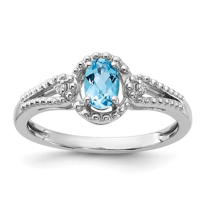 Sterling Silver Rhodium-Plated Light Swiss Blue Topaz & Diam. Ring