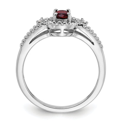 Sterling Silver Rhodium-Plated Garnet & Diam. Ring