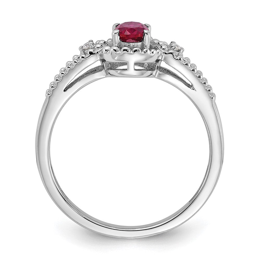 Sterling Silver Rhodium-Plated Created Ruby & Diam. Ring