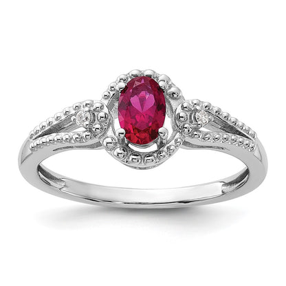 Sterling Silver Rhodium-Plated Created Ruby & Diam. Ring