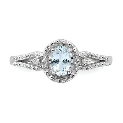 Sterling Silver Rhodium-Plated Aquamarine & Diam. Ring