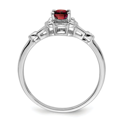 Sterling Silver Rhodium-Plated Garnet & Diam. Ring