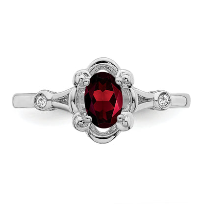 Sterling Silver Rhodium-Plated Garnet & Diam. Ring