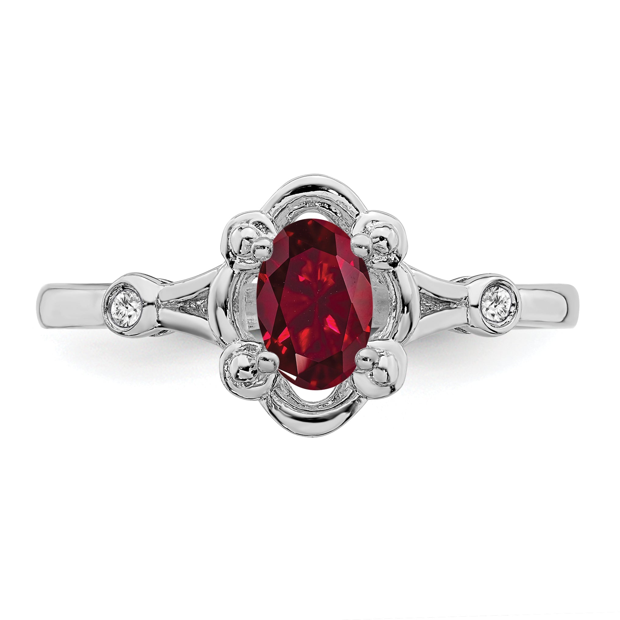 Sterling Silver Rhodium-Plated Created Ruby & Diam. Ring