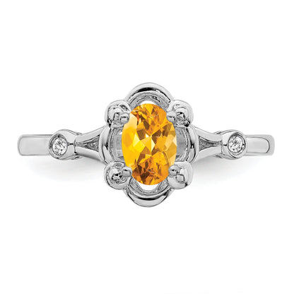 Sterling Silver Rhodium-Plated Citrine & Diam. Ring