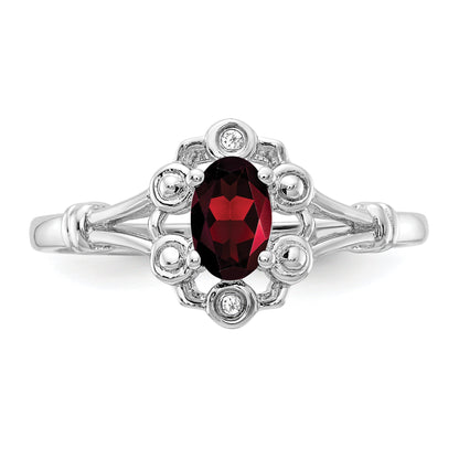 Sterling Silver Rhodium-Plated Garnet & Diam. Ring