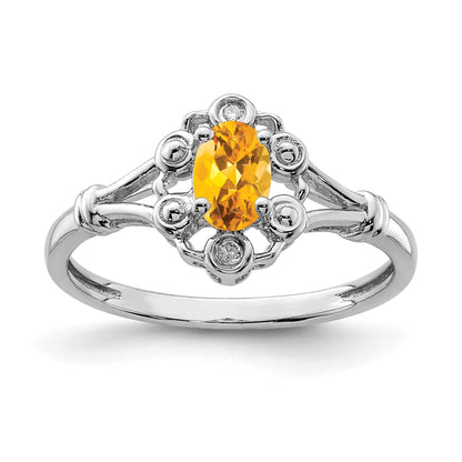 Sterling Silver Rhodium-Plated Citrine & Diam. Ring