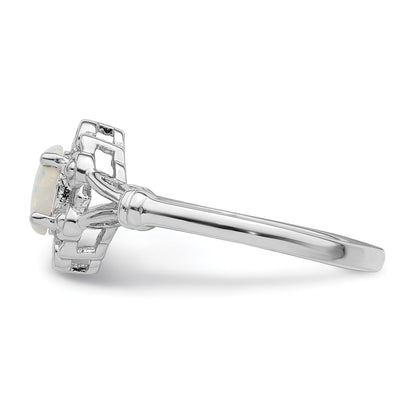 Sterling Silver Rhodium-Plated Created Opal & Diam. Ring