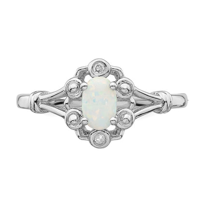 Sterling Silver Rhodium-Plated Created Opal & Diam. Ring